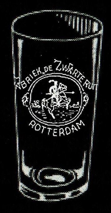 Glas met opdruk; Fabriek "de Zwarte Ruiter" Rotterdam, Verzamelen, Ophalen of Verzenden, Gebruikt, Glas of Glazen, Overige merken