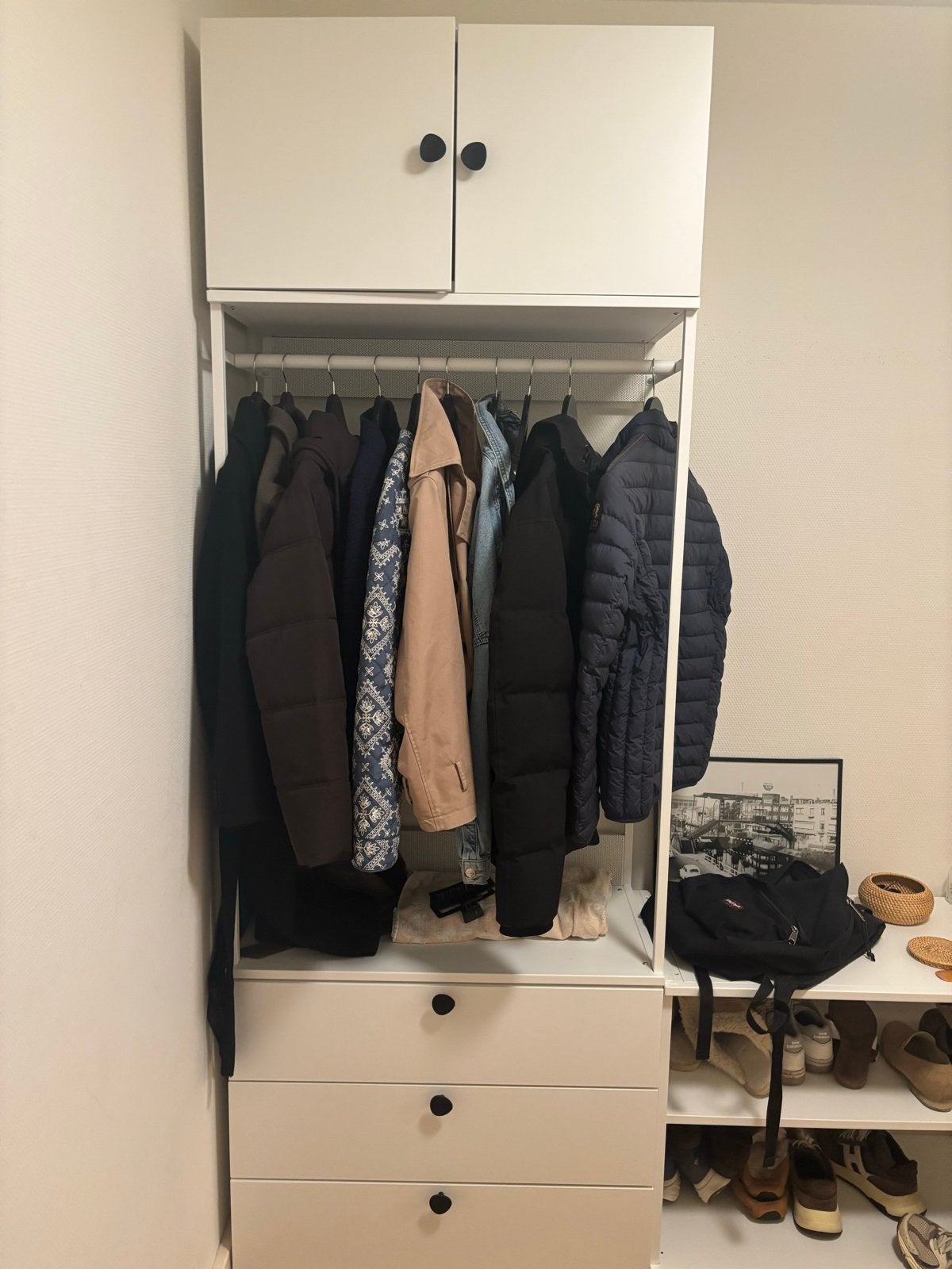 Witte halkast met hangruimte en lades, Ophalen, Gebruikt, 200 cm of meer, 50 tot 100 cm
