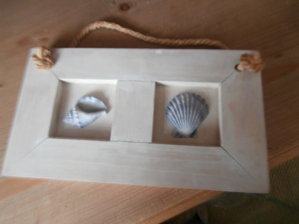Wanddecoratie hout houten lijst met schelpen decoratie, Minder dan 50 cm, Overige typen, Ophalen of Verzenden, Zo goed als nieuw