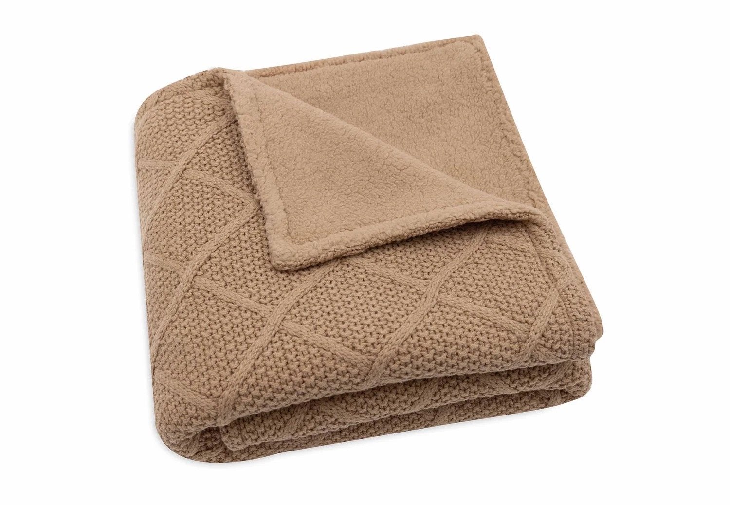 Deken Wieg 75x100cm Check Knit - Biscuit/Teddy Fleece, Ophalen of Verzenden, Gevoerd, Beige, Deken