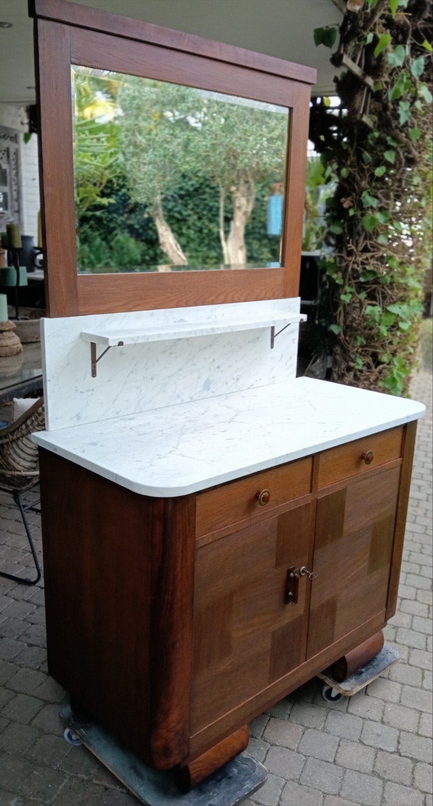 antiek badkamermeubel wastafel baby commode marmer vintage k, Ophalen, 100 tot 150 cm, Minder dan 100 cm