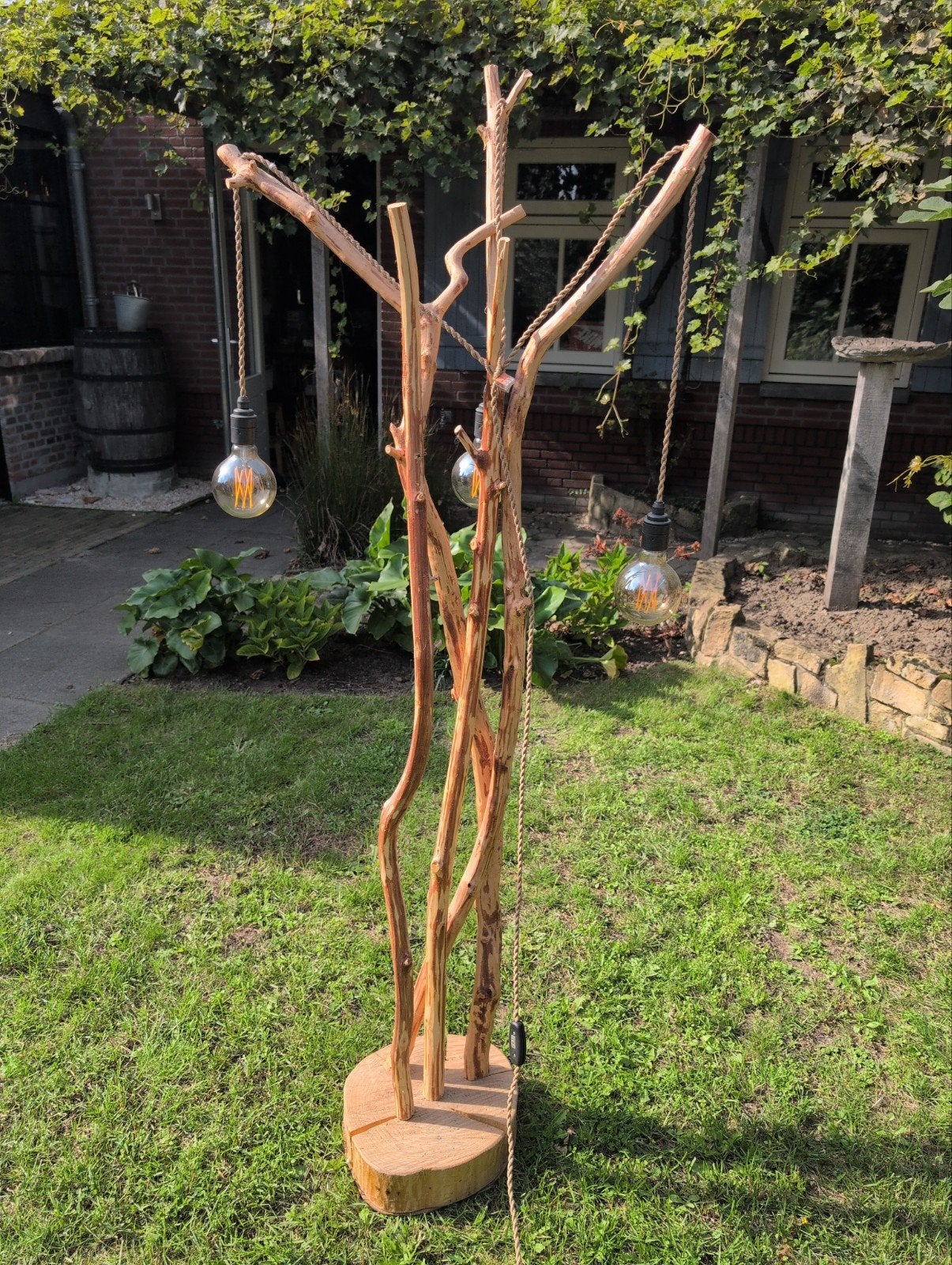 Unieke staande lamp met 3 dimbare LED lampen, Huis en Inrichting, Ophalen, Gebruikt, E27 (groot), Rustiek, Landelijk, Industrieel