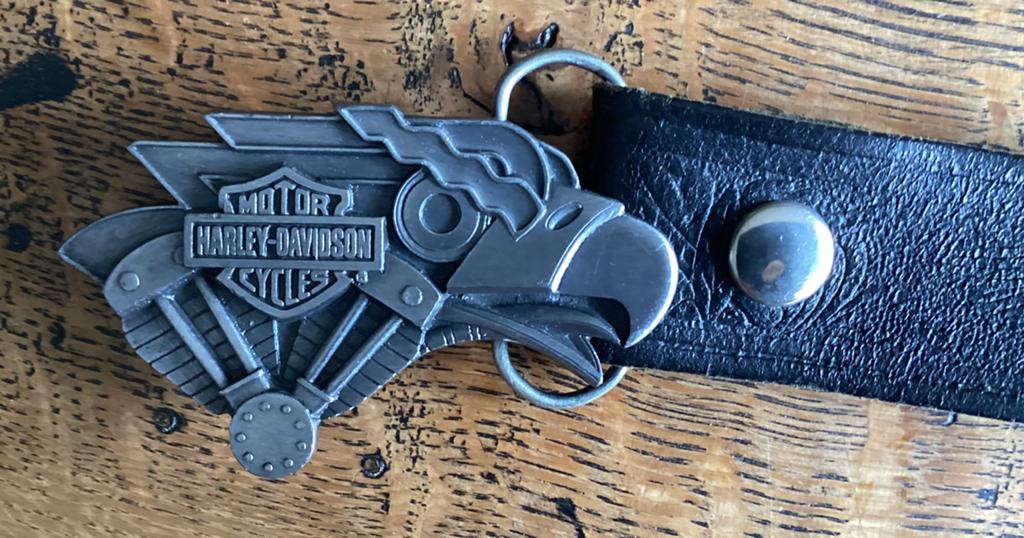 Harley Davidson riem met Shovelhead gesp, Riem of Ceintuur, Gedragen, Echt leder, Zwart