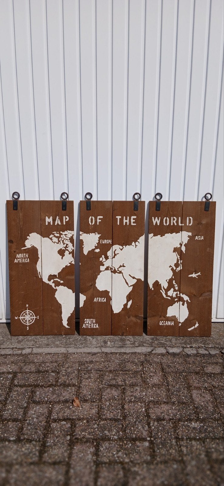 Schilderij 3-luik 'Map of the World' op hout, Huis en Inrichting, Minder dan 50 cm, Gebruikt, Ophalen of Verzenden, Schilderij