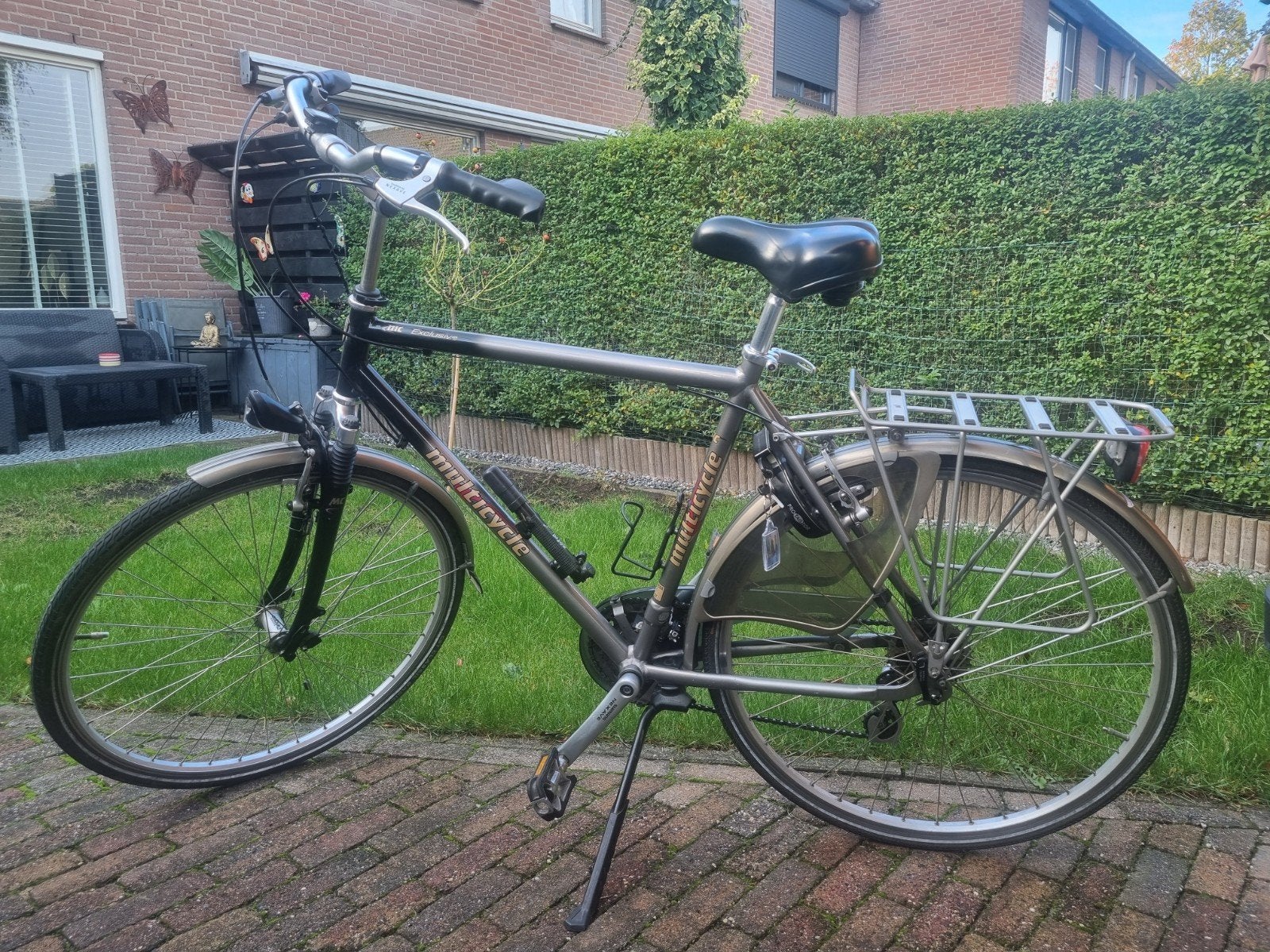 Multicycle herenfiets met versnellingen en bagagedrager, Ophalen