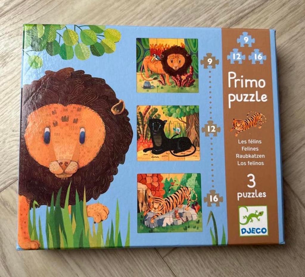 Djeco Primo Puzzle Wilde Dieren (9, 12, 16 stukjes), Ophalen of Verzenden, 10 tot 50 stukjes, Gebruikt, 2 tot 4 jaar