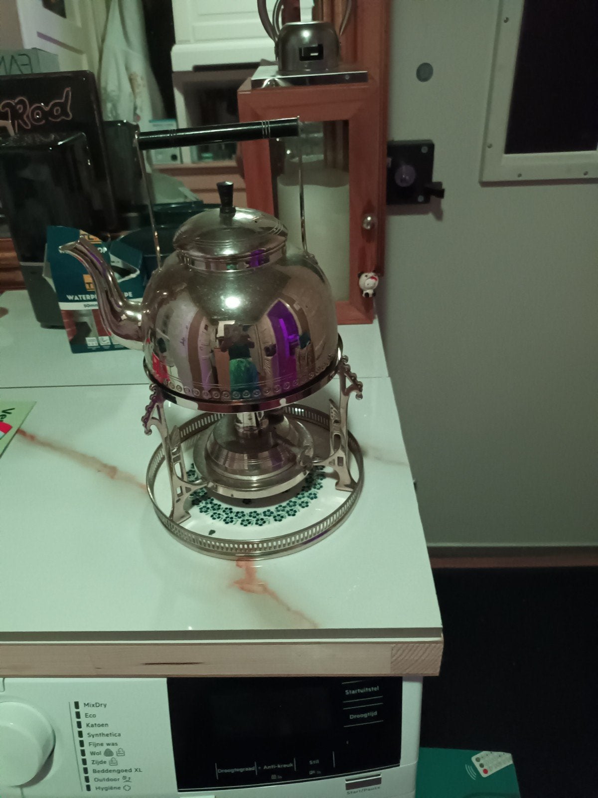Vintage Theepot met Rechaud - Verzilverd, Ophalen of Verzenden
