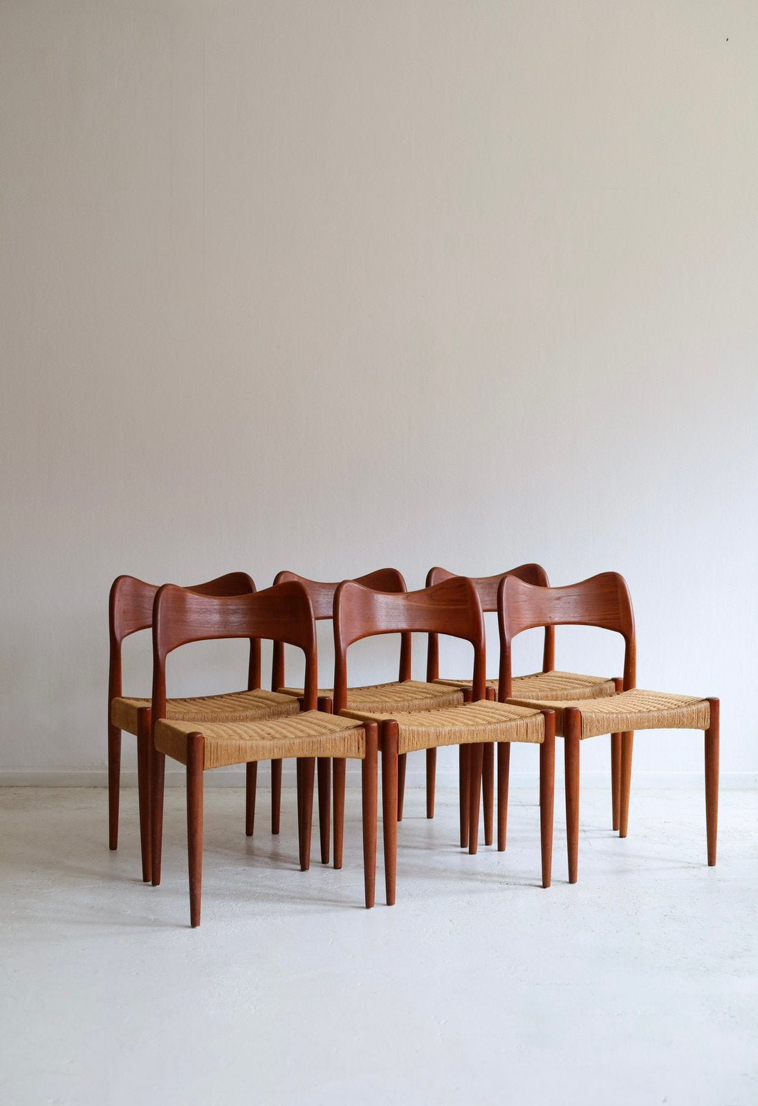 Set van 6 vintage eetkamerstoelen Arne Hovmand Olsen, Ophalen, Bruin, Design, Hout