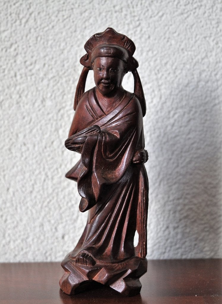 Vintage Beeldje Tibetaanse Monnik Rosewood/ Rozenhout 15,5, Ophalen of Verzenden