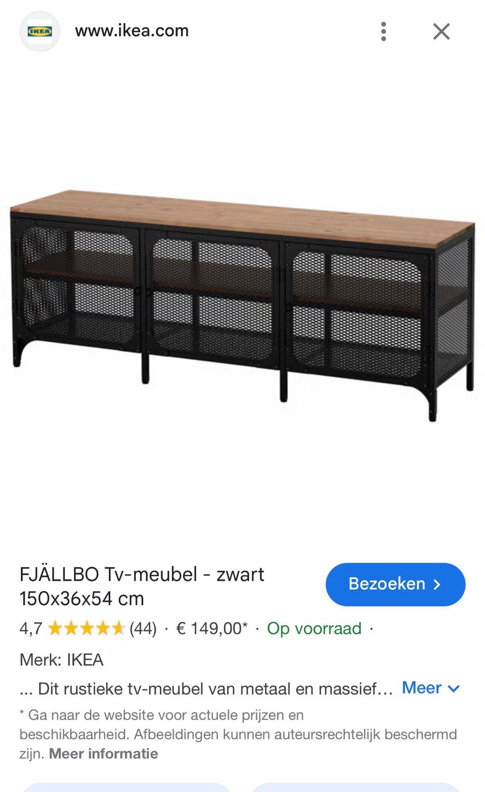 IKEA FJÄLLBO TV-meubel/dressoir - Zwart metaal en hout, Huis en Inrichting, Kasten | Televisiemeubels, Ophalen, 100 tot 150 cm