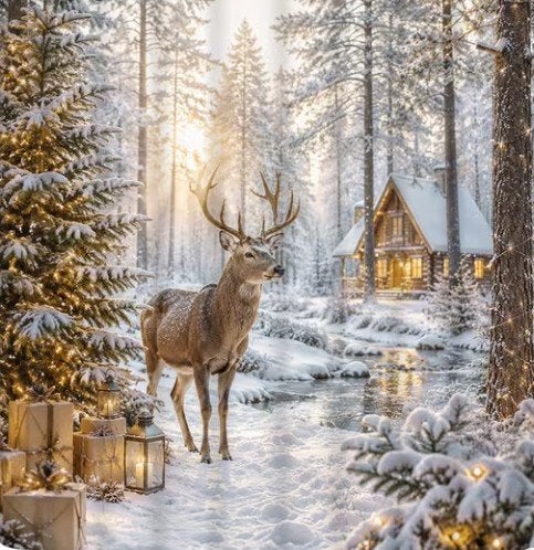 Tuinposter Winterlandschap met Herten 180x180 cm, Verzenden, Nieuw