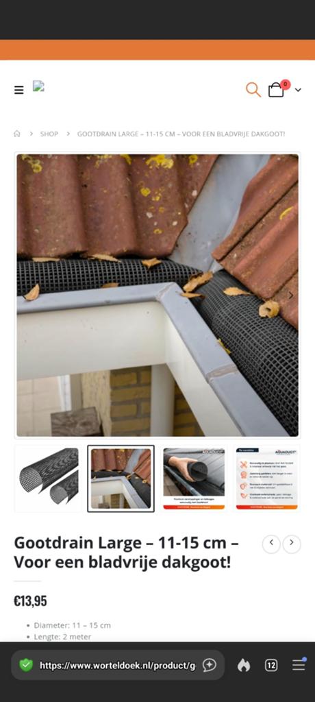 Gootdrain Large - Bladvrije dakgoot 12-15 meter, Kunststof, Zwart, Overige typen, Nieuw