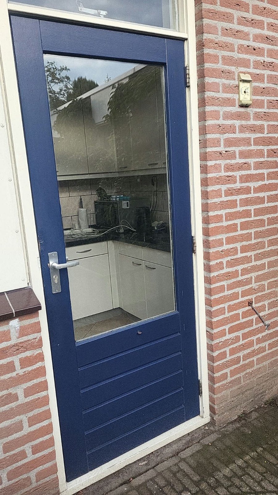 Hardhouten achterdeur, Doe-het-zelf en Verbouw, Deuren en Horren, Ophalen, Gebruikt, 200 tot 215 cm, Glas