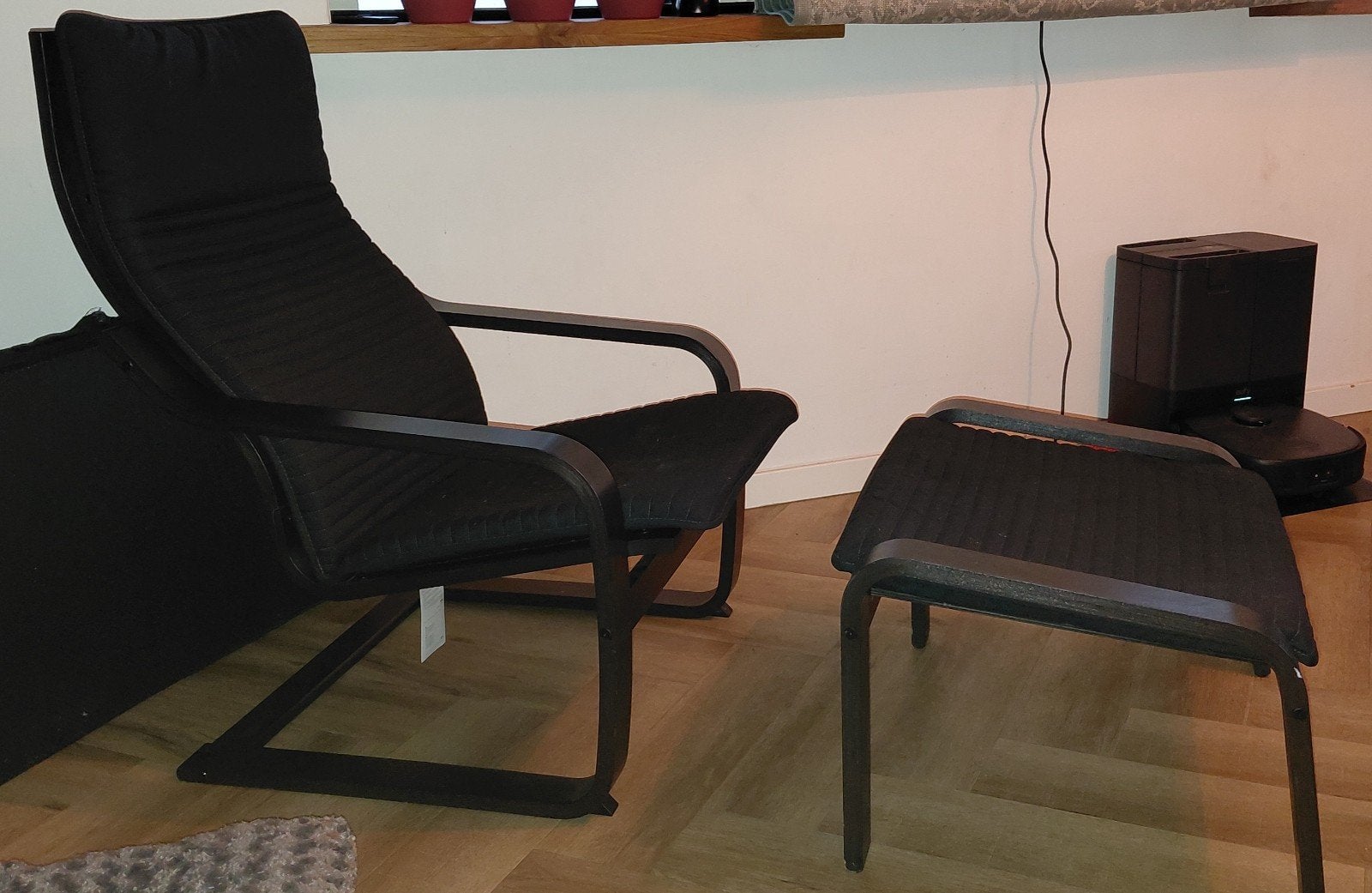 IKEA Poäng fauteuil met voetenbank - Zwart/Bruin, Ophalen, Gebruikt, Zwart, Stof