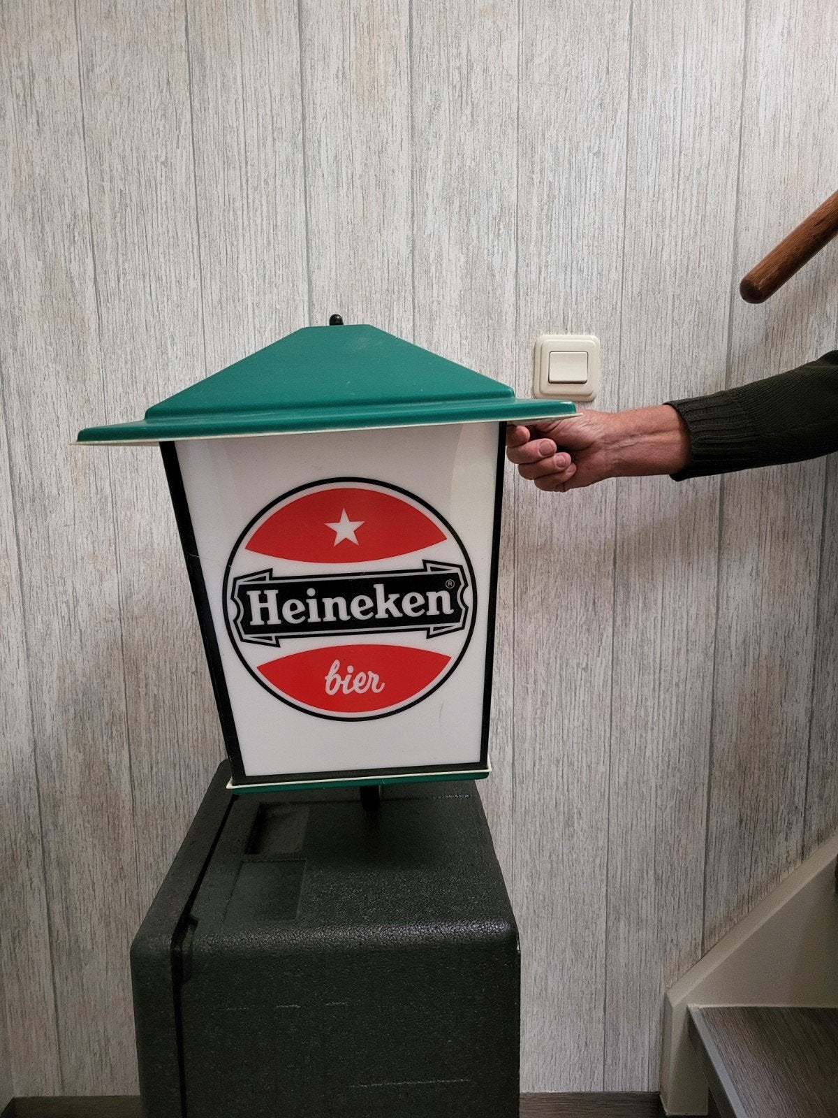 Heineken buitenlamp groen, Verzamelen, Ophalen of Verzenden, Zo goed als nieuw, Heineken
