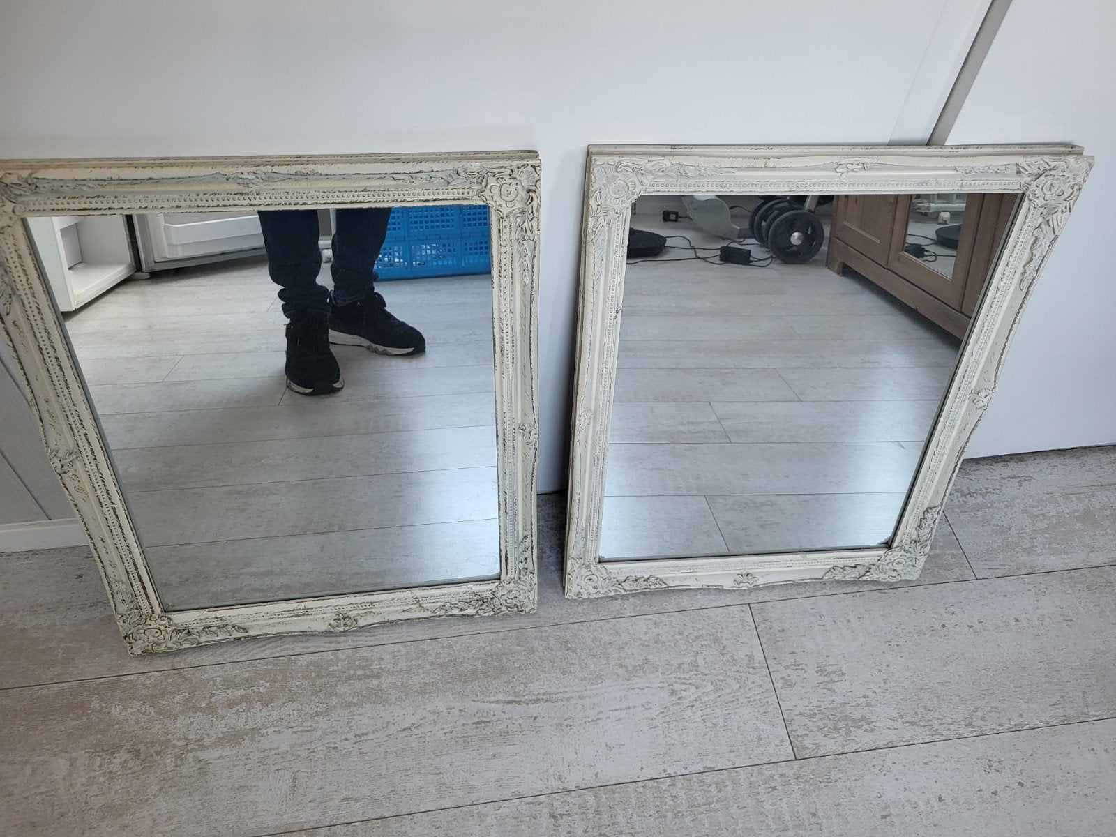 2 identieke spiegels off white, Huis en Inrichting, Ophalen of Verzenden, Rechthoekig, Minder dan 50 cm, Minder dan 100 cm