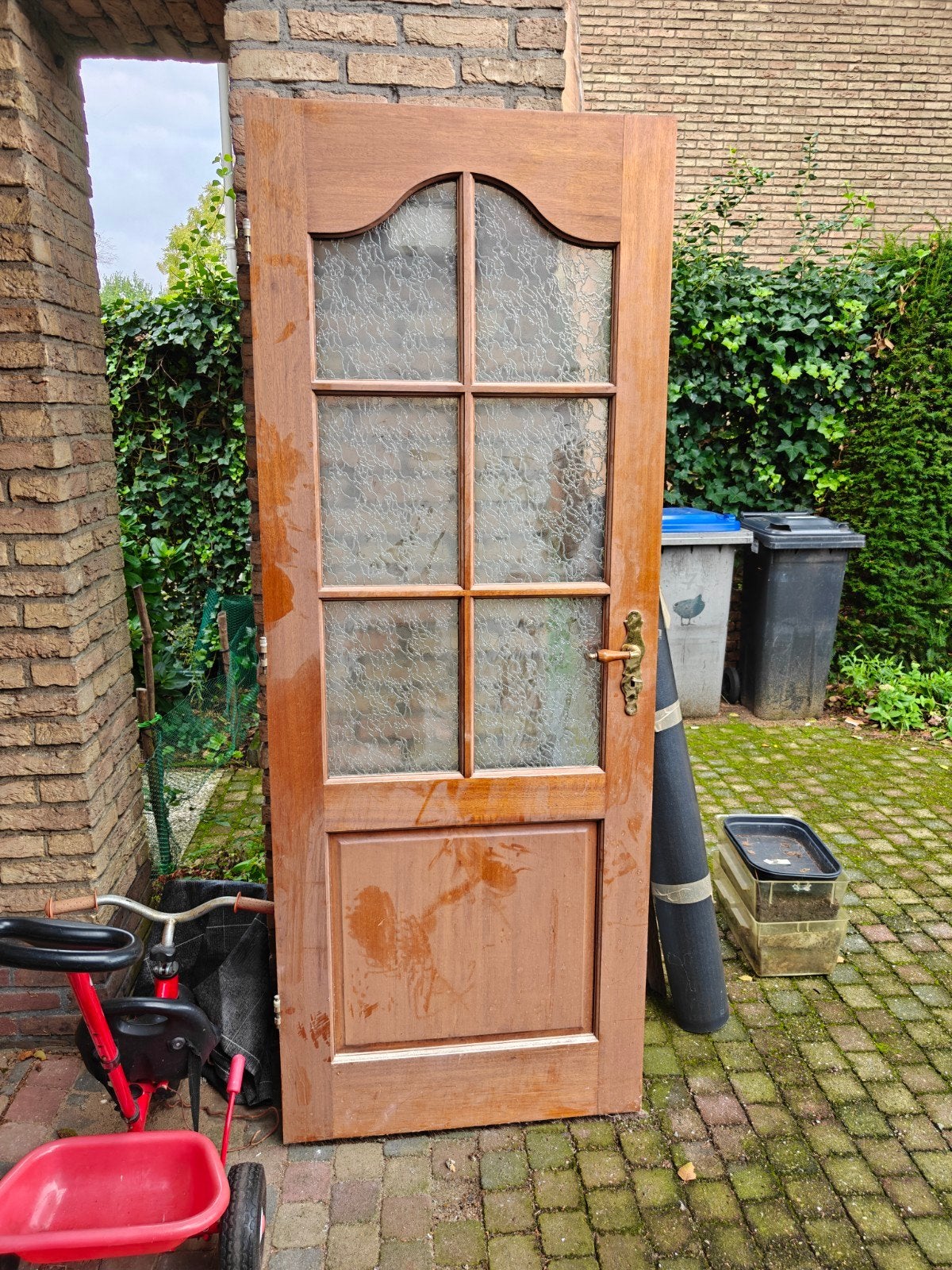 Houten binnendeur met glas (77x201 cm) - Gratis af te halen, Ophalen, Gebruikt, Minder dan 80 cm, Binnendeur