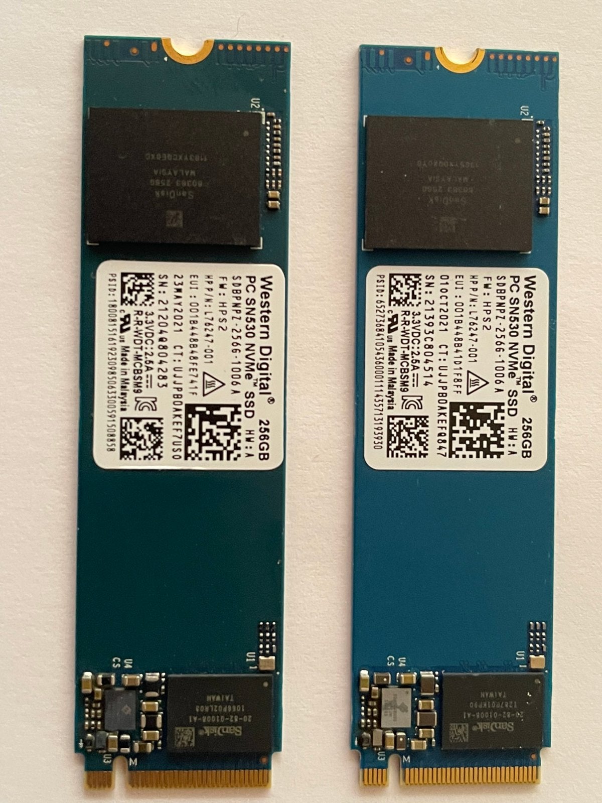 2 x Western Digital WD SN530 256GB NVMe SSD M.2 2230, Ophalen of Verzenden, Zo goed als nieuw, Laptop, Overige aansluitingen