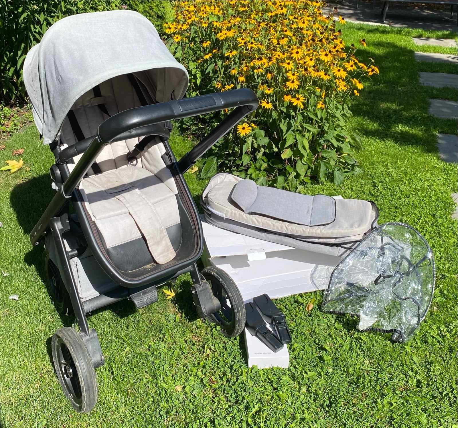 Dubatti kinderwagen met reiswieg, regenhoes en adapters, Overige merken, Gebruikt, Luchtbanden, Ophalen of Verzenden
