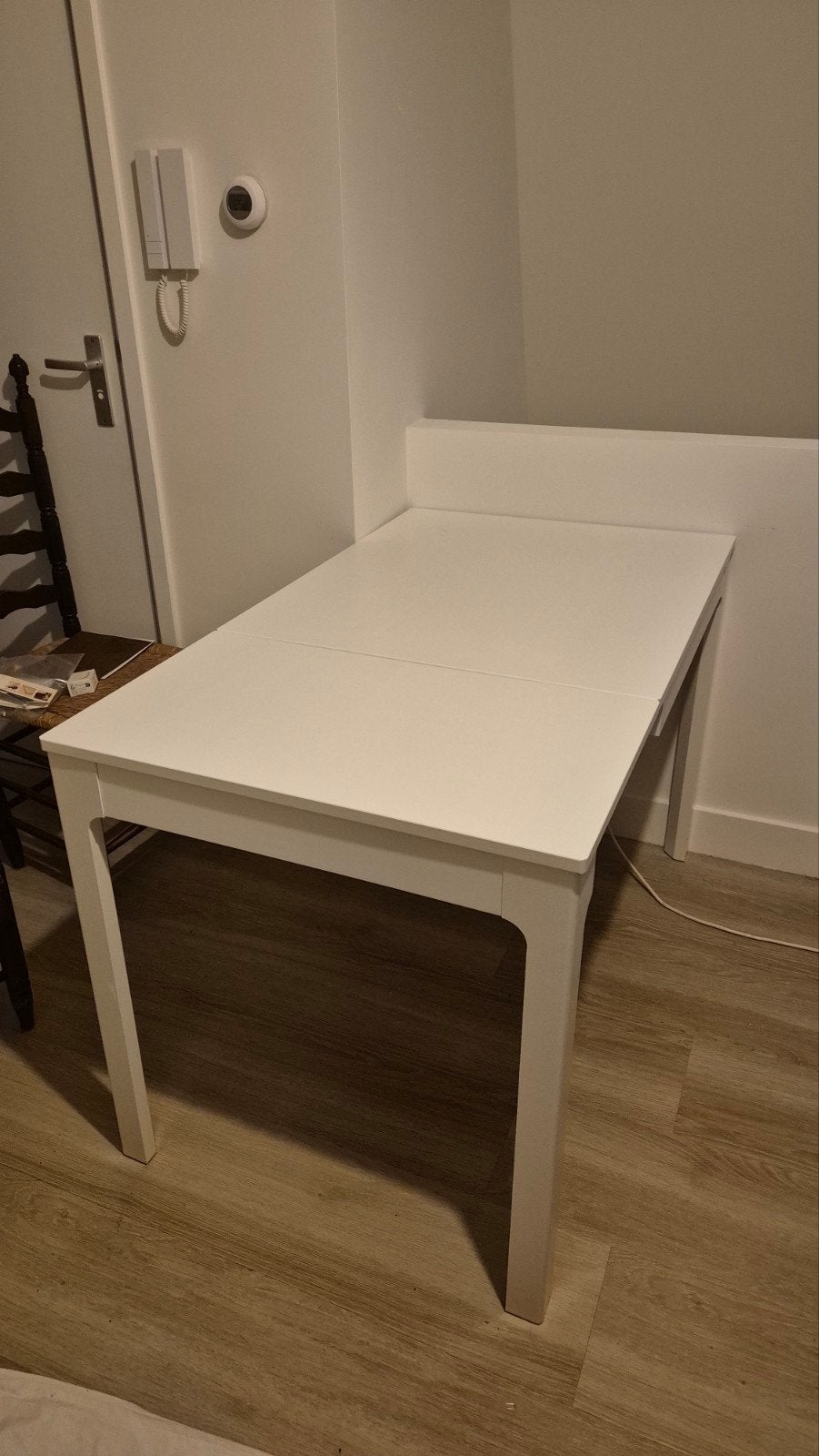 Uitschuifbare witte tafel - 70x80/120, Ophalen, 100 tot 150 cm, 50 tot 100 cm, Zo goed als nieuw