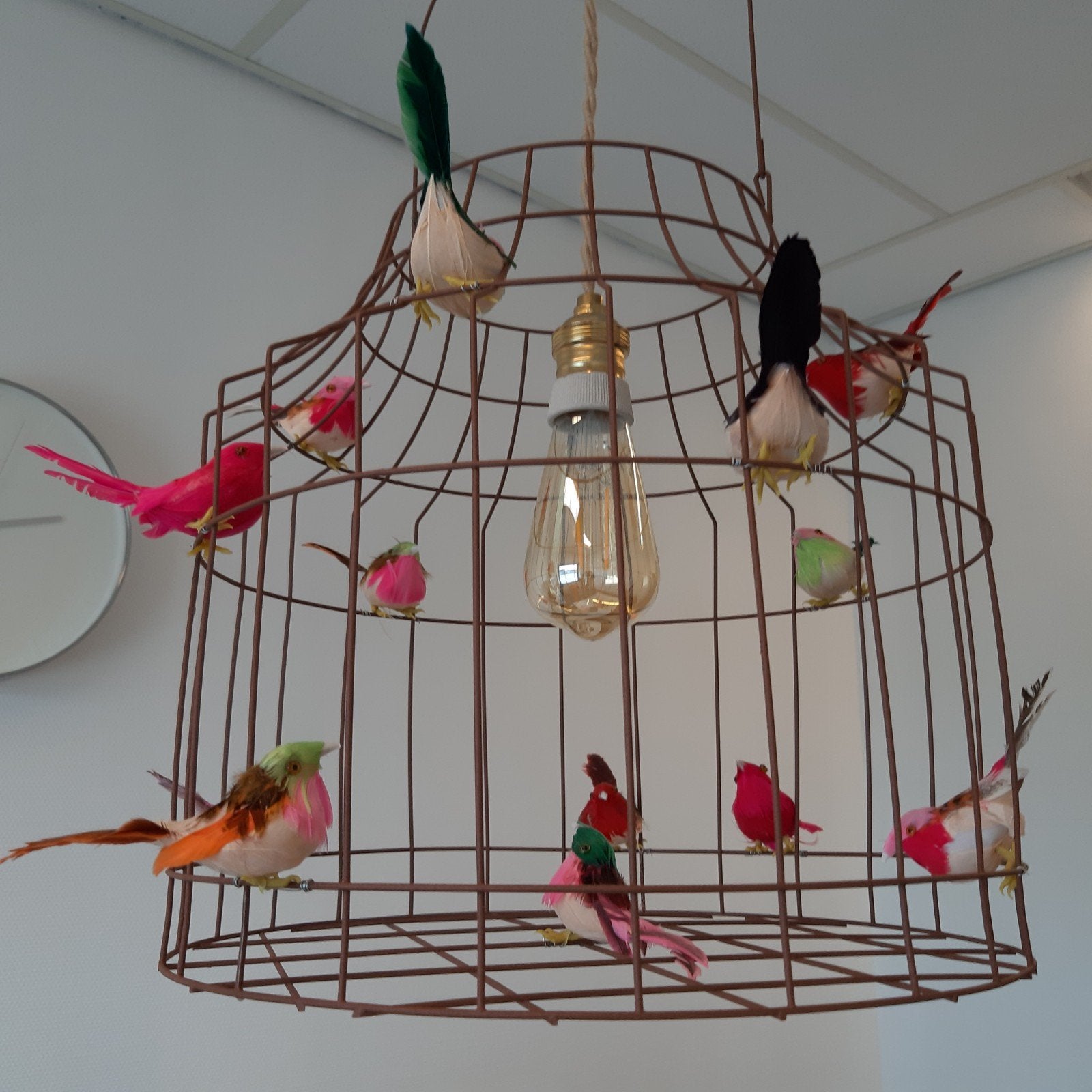 Dutch dilight hanglamp met vogels, Gebruikt, Metaal, Rustiek, Speels, Decoratief, E27 (groot)