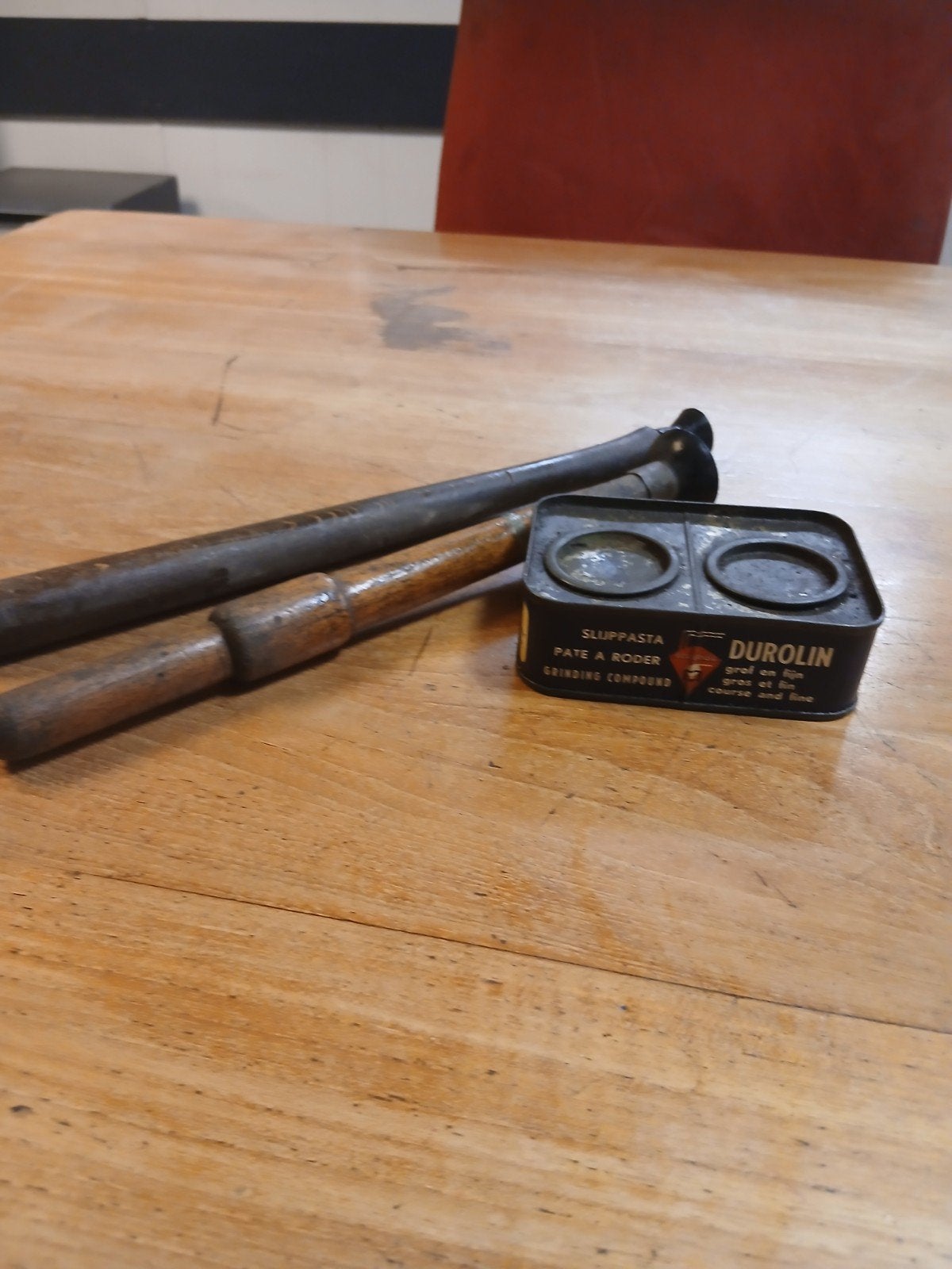 Vintage kleppen slijpgereedschap met Durolin slijppasta, Ophalen of Verzenden