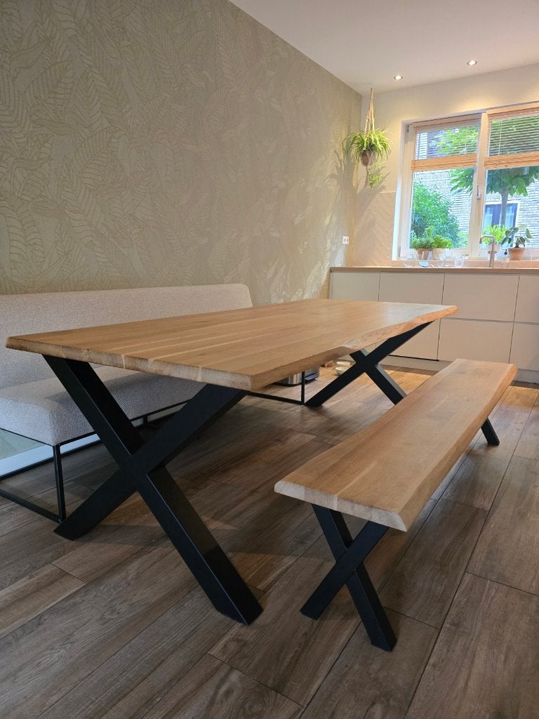 Eiken eettafel en bankje, Huis en Inrichting, Ophalen, Gebruikt, Eikenhout, 50 tot 100 cm