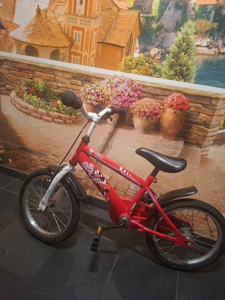 Kinderfiets CARS, Terugtraprem, Zijwieltjes, Disney Cars, Ophalen
