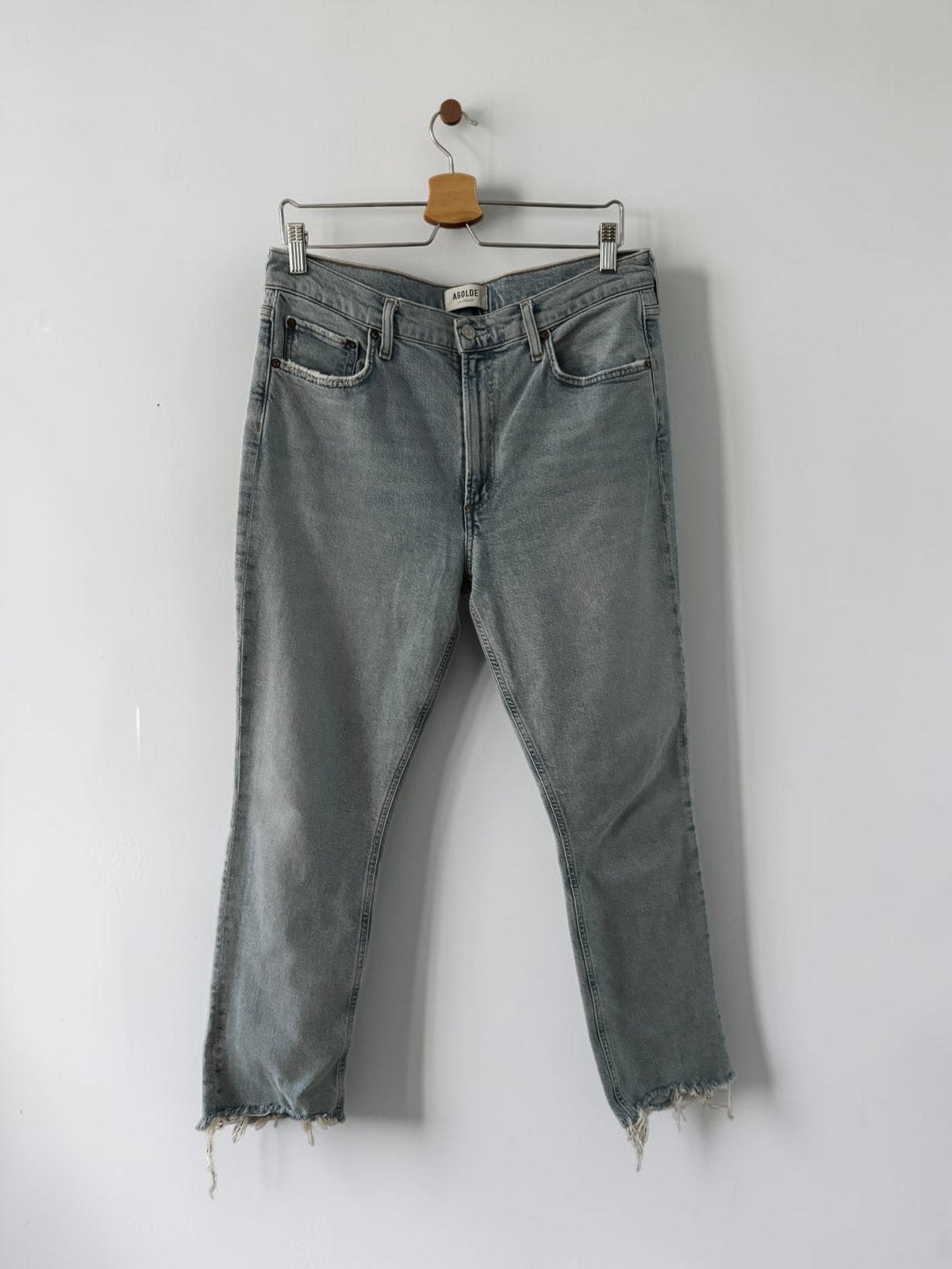 Agolde 90s jeans straight leg raw hem blauw 30 M L, Ophalen of Verzenden, Zo goed als nieuw, Blauw, W30 - W32 (confectie 38/40)