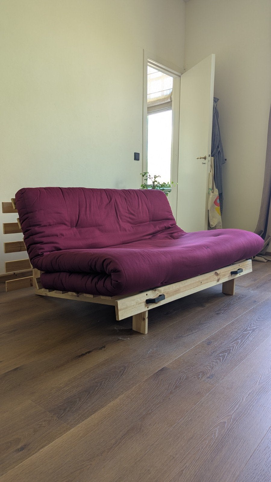 Futon sofa/slaapbank met handgemaakt futon matras 140x200 cm, Ophalen, Gebruikt, Tweepersoons, 140 cm