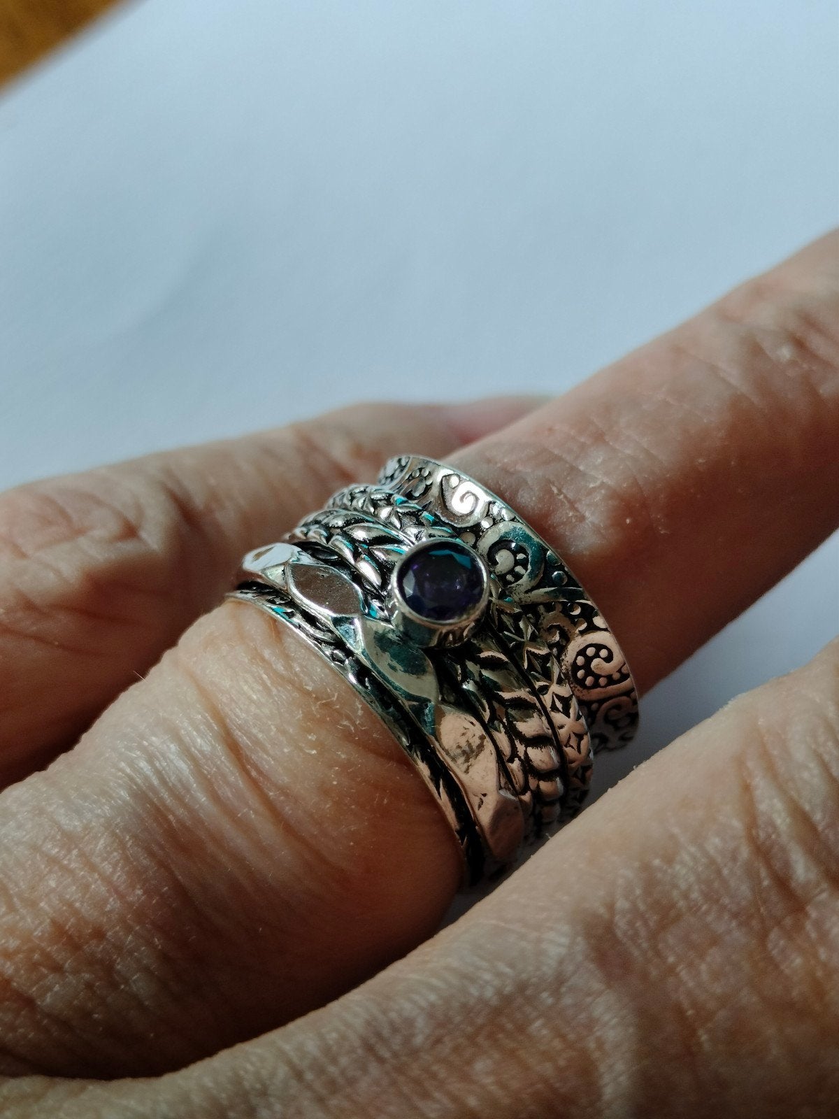 Zilveren spinner ring met paars amethist maat 16.5, Paars, Nieuw, Ophalen of Verzenden, Kleiner dan 17