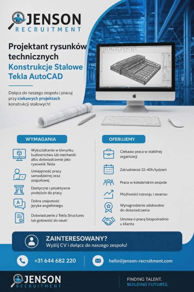 Projektant rysunków technmicznych w Tekla, 33 - 40 uur, MBO, Starter, Vast contract