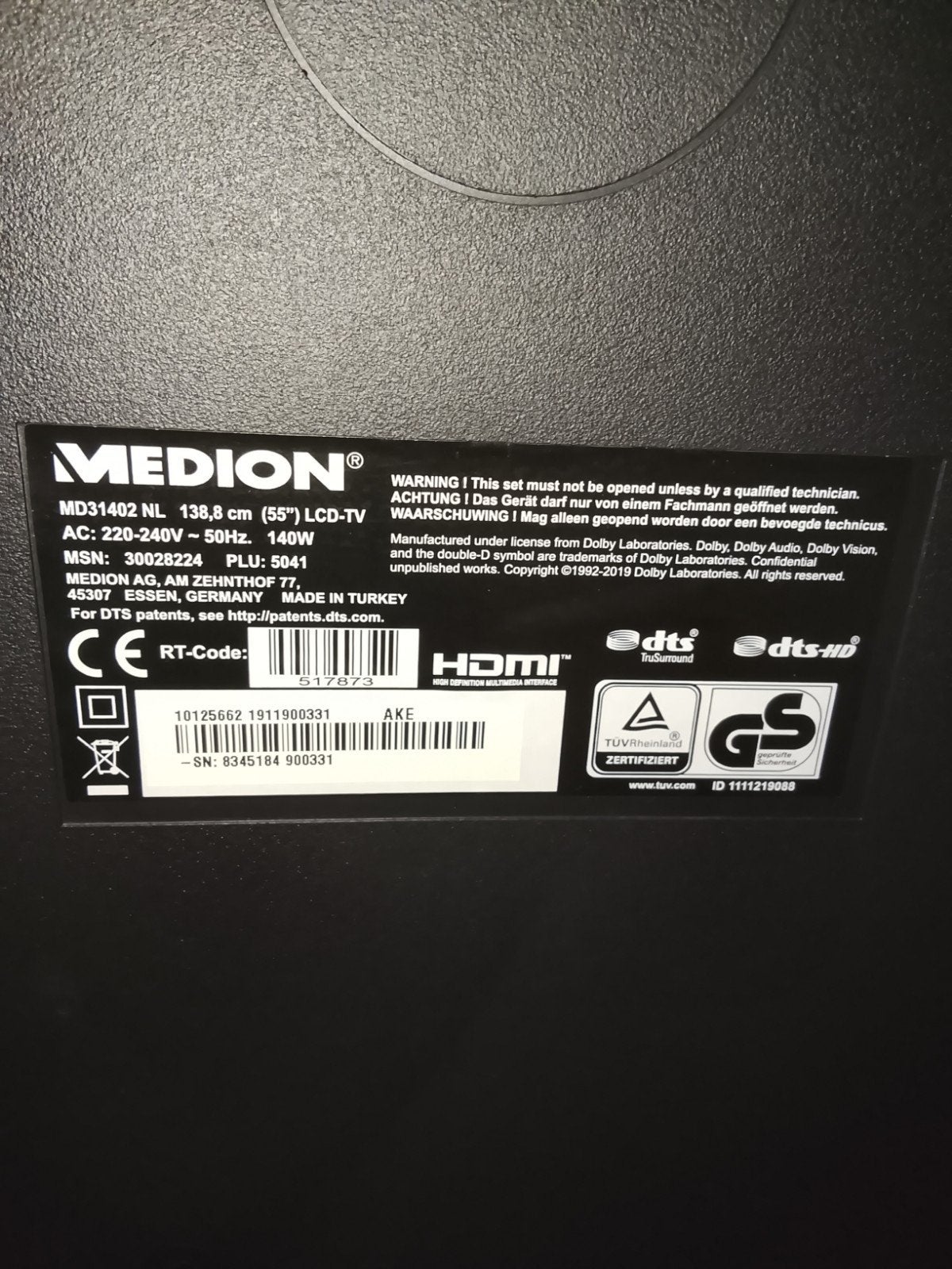 Defect - Medion MD31402 55 INCH, LED, 50 Hz, Zo goed als nieuw, 100 cm of meer