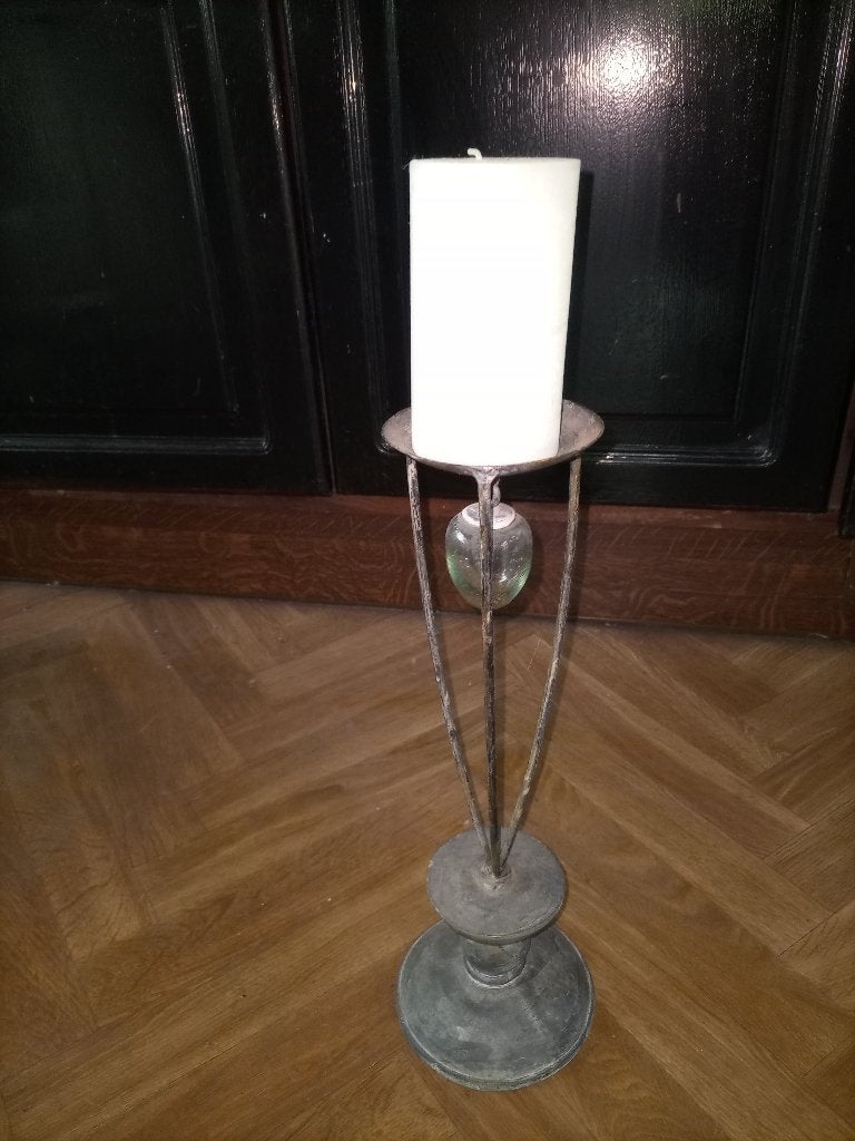 Kandelaar zwaar metaal met glazen bol, Ophalen, Metaal, Kandelaar