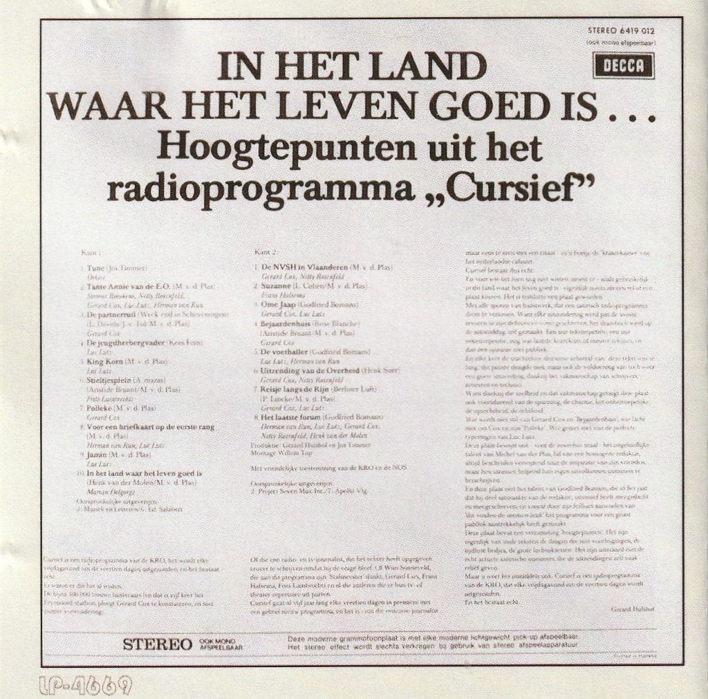 In het Land waar het leven goed is - FONOS CD - Cabaret, Cd's en Dvd's, Ophalen of Verzenden, Zo goed als nieuw, Levenslied of Smartlap