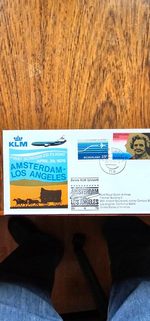 KLM Vlucht Amsterdam - Los Angeles 1979 envelop, Verzenden, 1960 tot 1980, Ongelopen, Noord-Holland