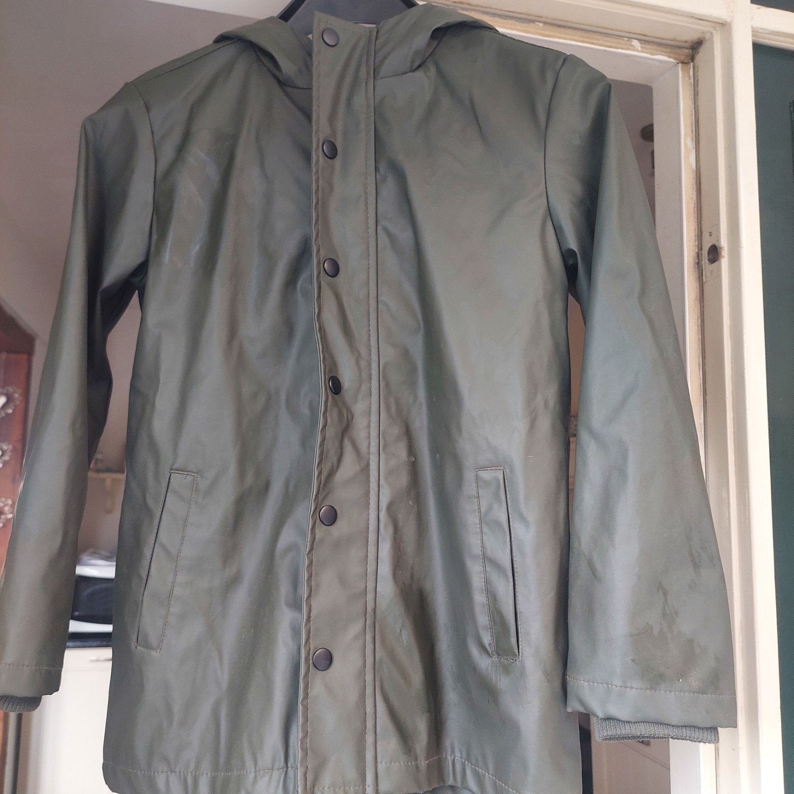 Stoere groene regenjas voor jongens, Gebruikt, Hema Kids, Jongen of Meisje, Ophalen of Verzenden