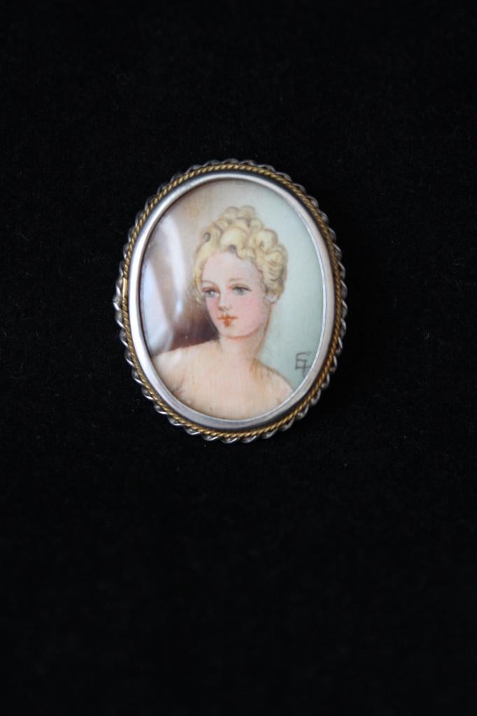 Antieke Franse zilver portret broche/hanger 1852-1870, Ophalen of Verzenden, Dames