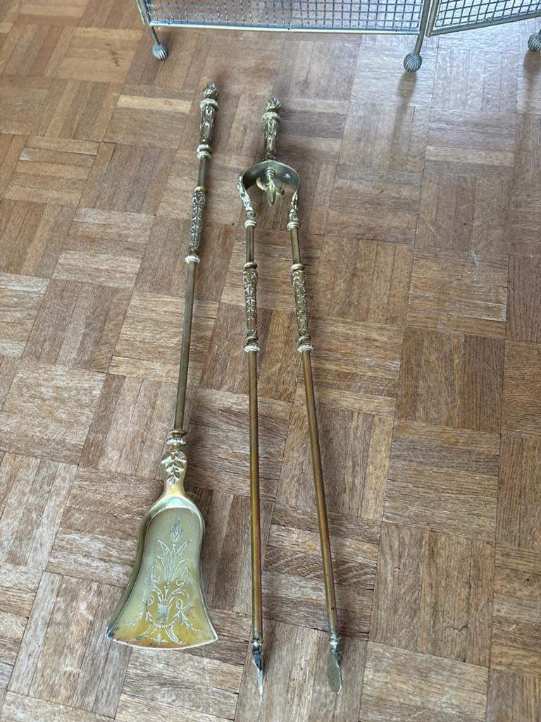 Vintage Messing Haardstel met Vonkenscherm, Ophalen