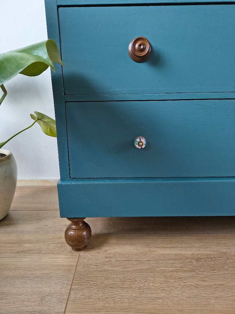Foto 3 van Vintage Commode / Chest of Drawers – Petrol Blue & Wood