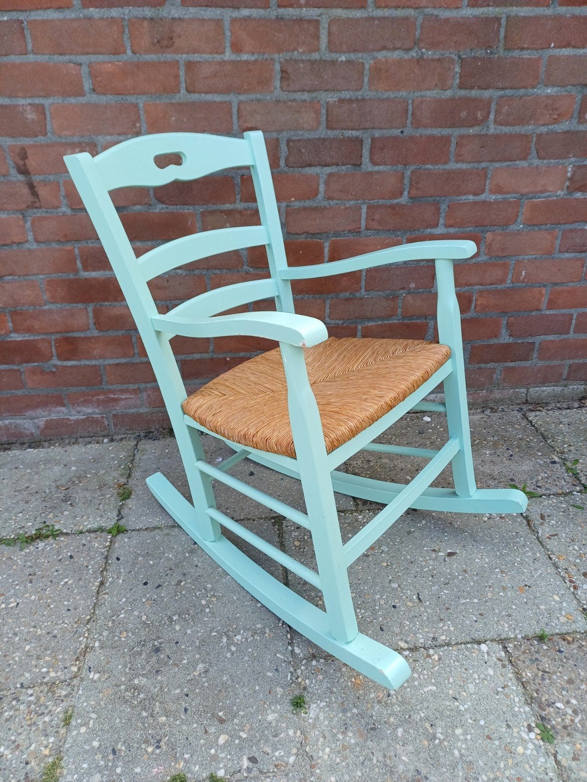 Mooie mintgroene schommelstoel voor babykamer, Ophalen, Overige kleuren, Hout, Zo goed als nieuw