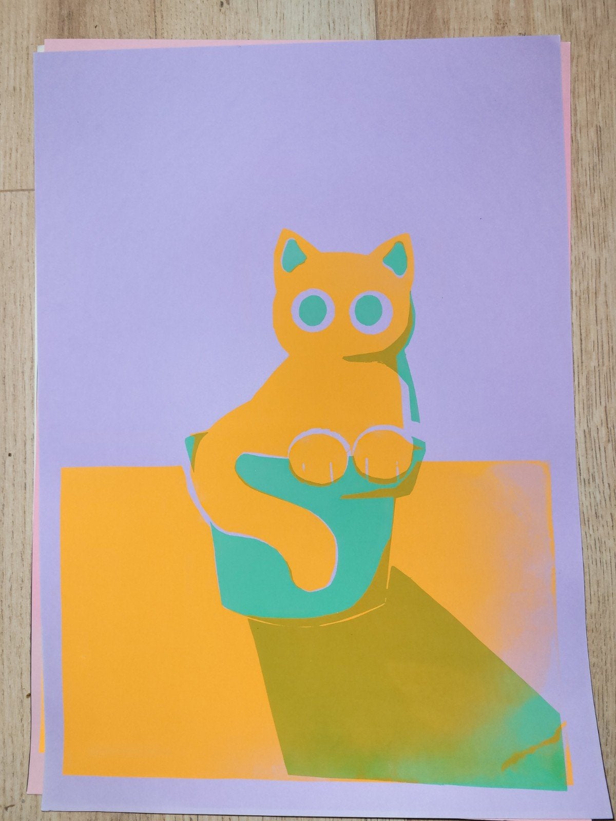 Originele Zeefdruk Kattenprints - Kunstacademie Leerlingen, 2000 tot heden, Ophalen of Verzenden, Origineel, Flora en Fauna