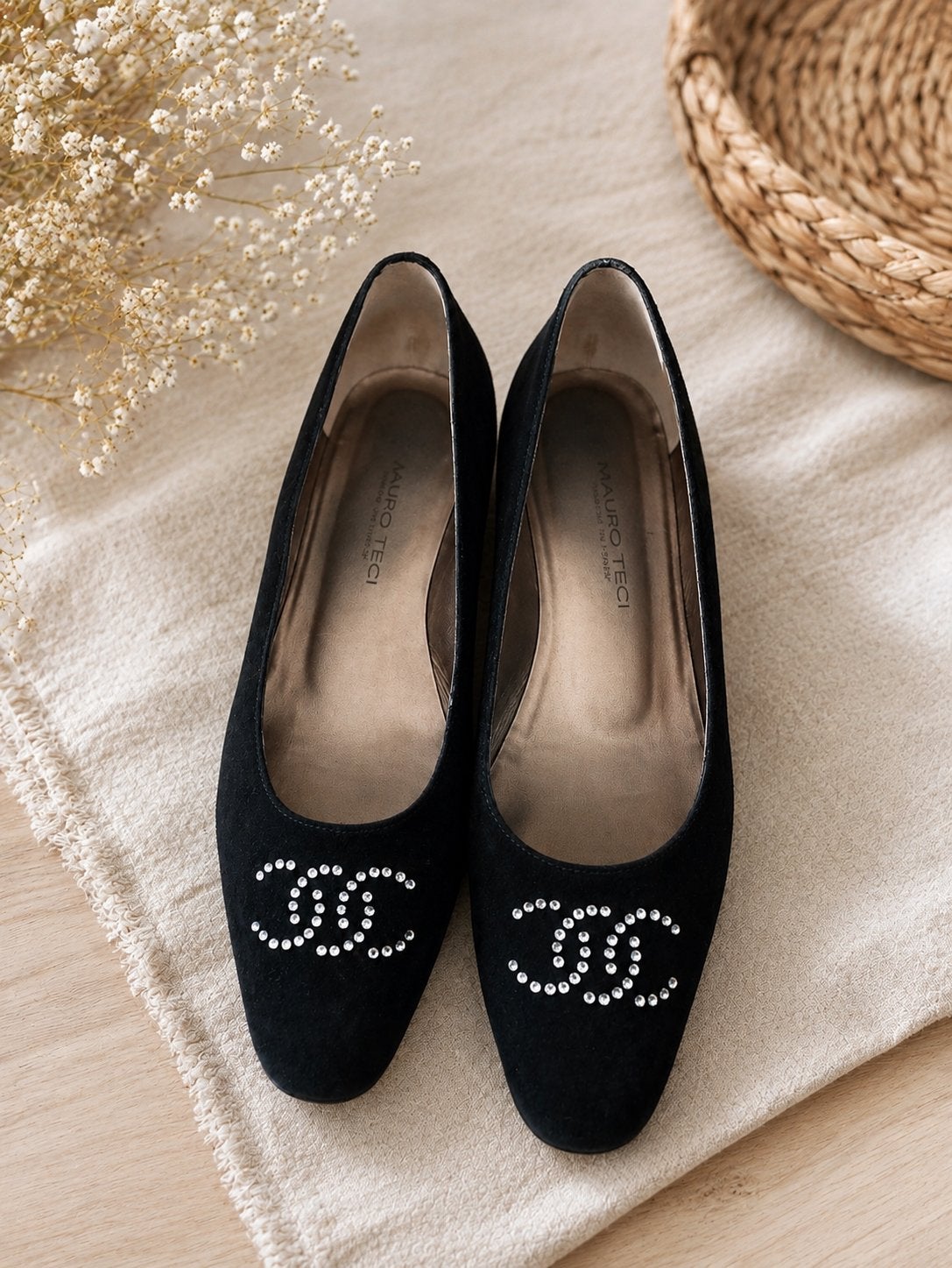 Elegante zwarte ballerina's met strass details 38, Kleding | Dames, Schoenen, Ophalen of Verzenden, Zo goed als nieuw, Zwart, Ballerina's