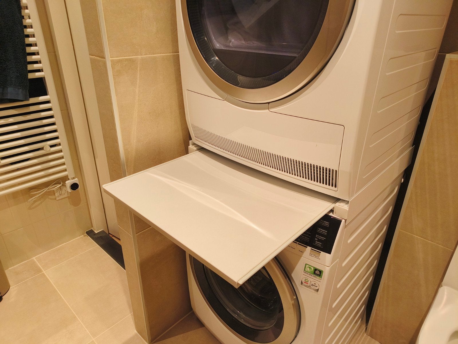 Stapelkit voor wasmachine en droger - wit, Ophalen, Zo goed als nieuw