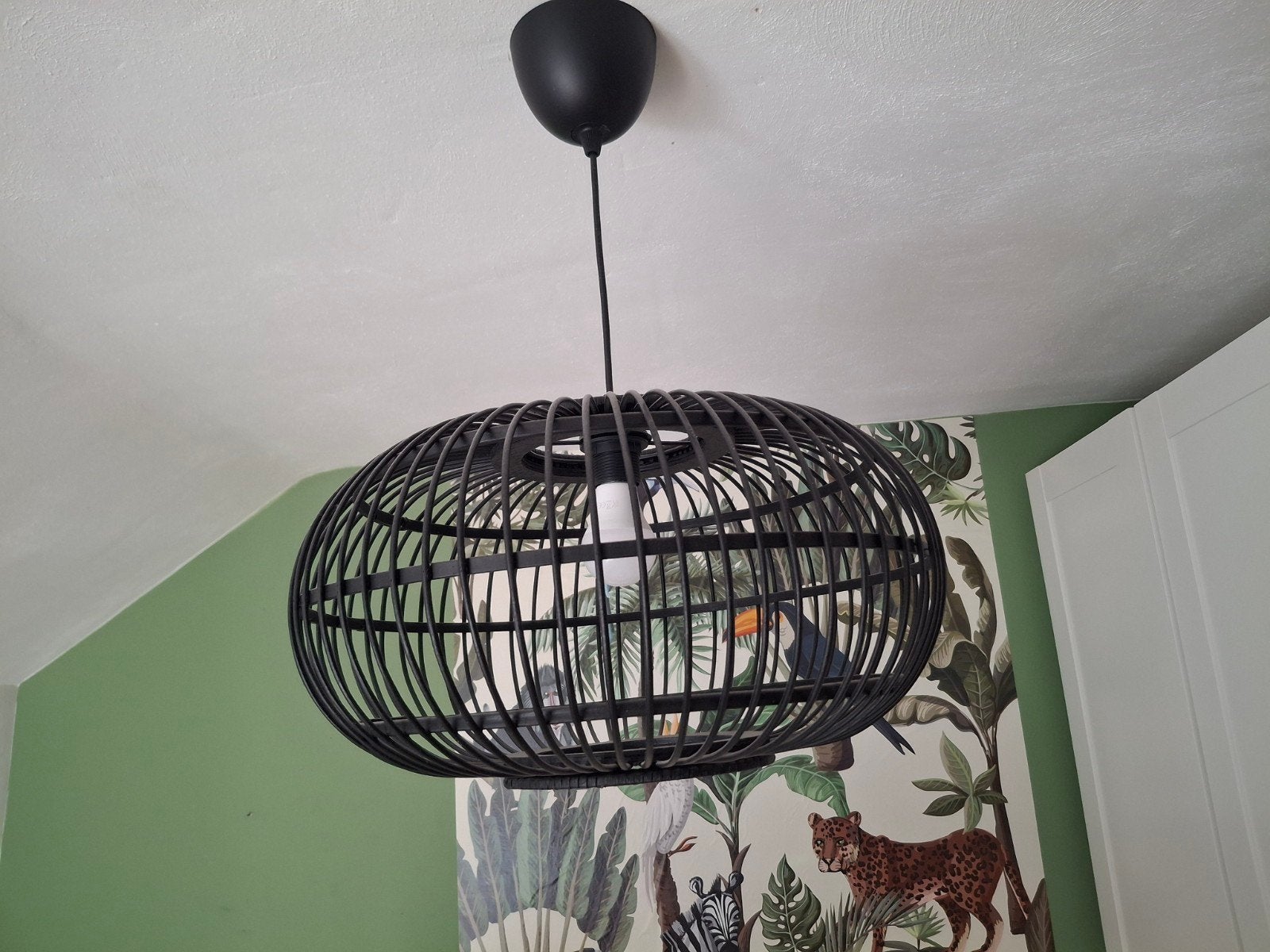 Zwarte Bamboe Hanglamp - Exclusief Lichtbron, Ophalen, Modern, Bohemian, Natuurlijk materiaal, E27 (groot)