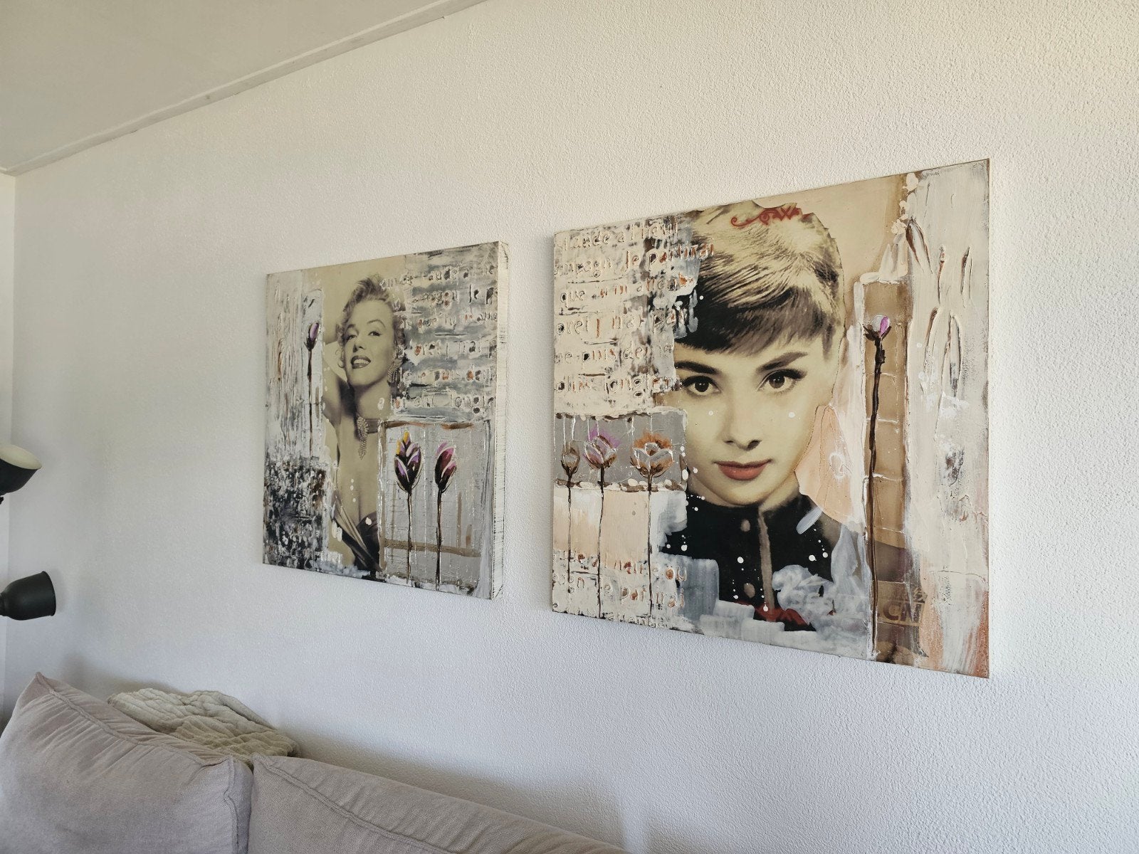 Set portret schilderijen Audrey Hepburn en Marilyn Monroe, Ophalen of Verzenden