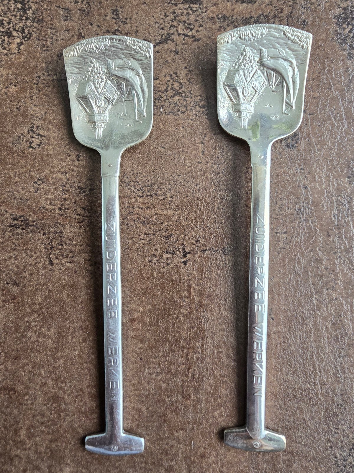 Vintage verzilverde souvenirlepels Zuiderzeewerken, Ophalen of Verzenden