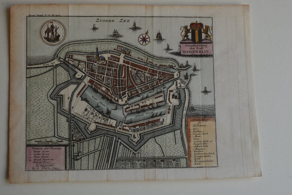 MEDENBLIK PLATTEGROND STAD I. TIRION 1743 KOPERGRAVURE E34, Boeken, Gelezen, Verzenden, Voor 1800, Isaak Tirion