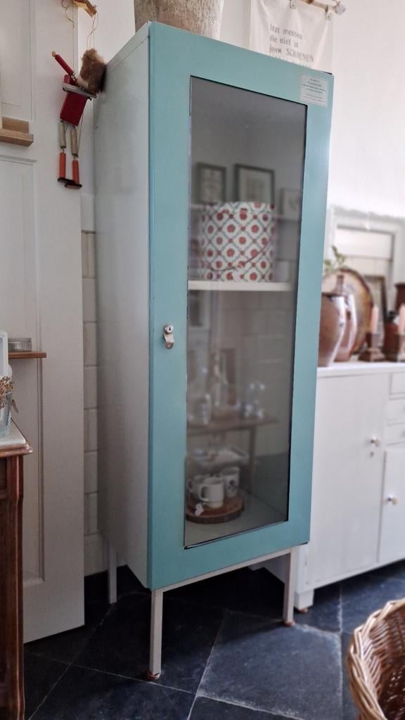 Retro Vintage Industriële Apothekerskast Vitrinekast DDR, Ophalen, Gebruikt, Vintage, Glas