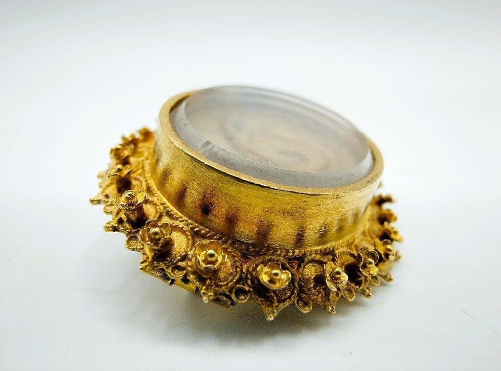 Gouden rouwbroche met haarwerk, 19e eeuw, Zeeuwse knop, Verzenden, Zilver, Ring, Verguld